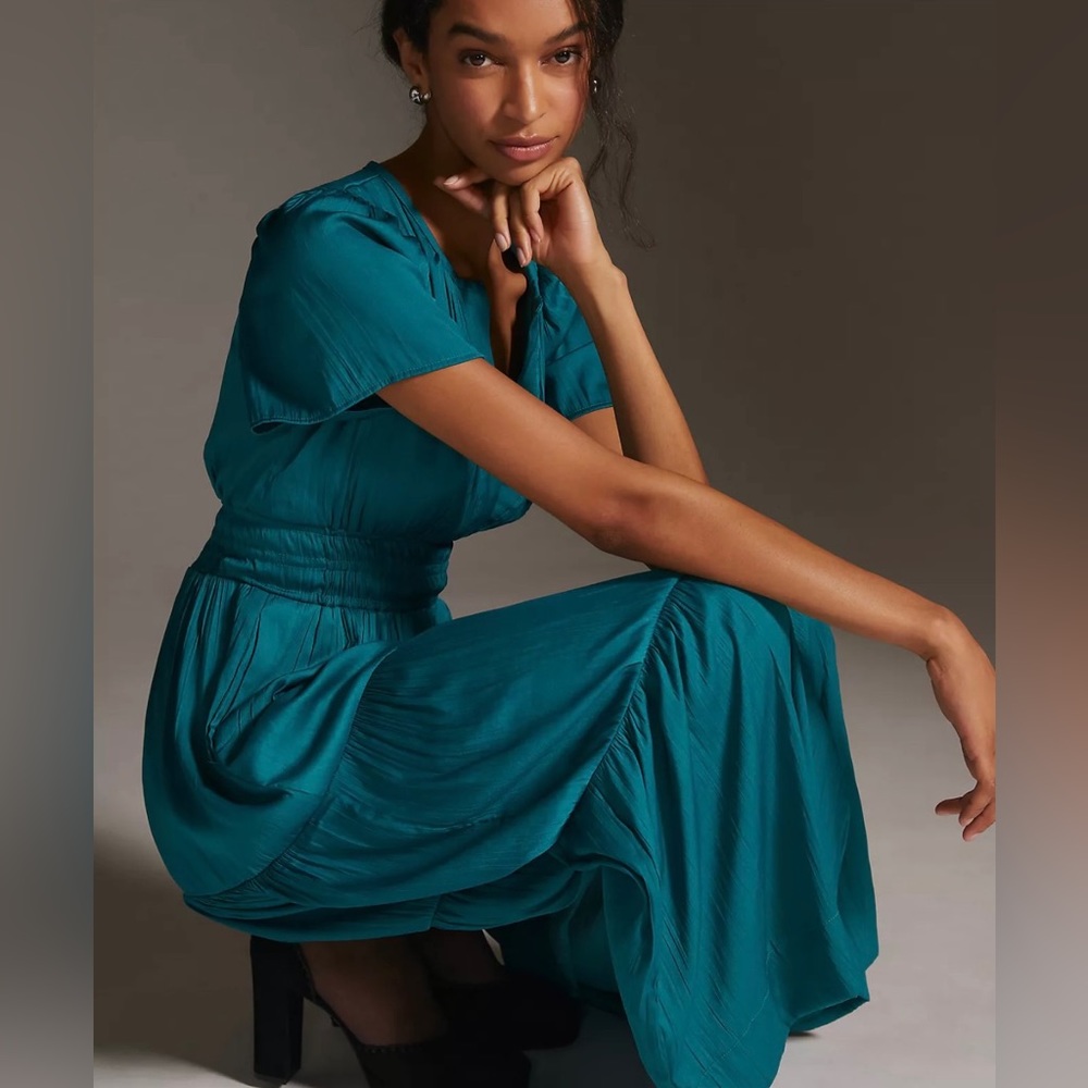 Anthropologie Somerset Dress NWT Turquoise Satiny Incredibly Flattering Size M! - Picture 6 of 17